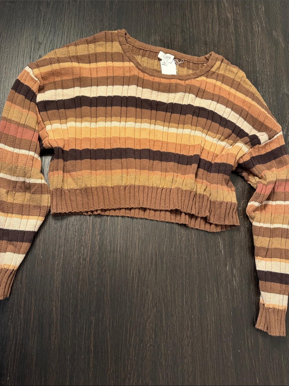 Le Lis Striped Cropped Crewneck Sweater - Brown, Cream, Mustard, Pink 1137